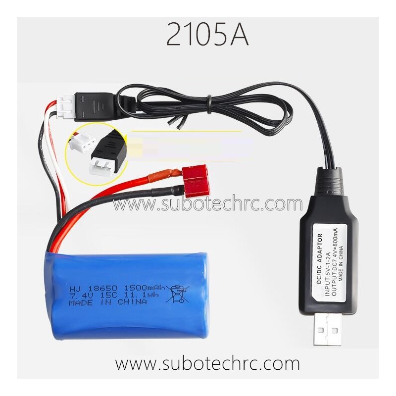 HaiBoXing HBX 2105A RC Car Parts 7.4V 1500mAh Battery T-Plug and USB Charger